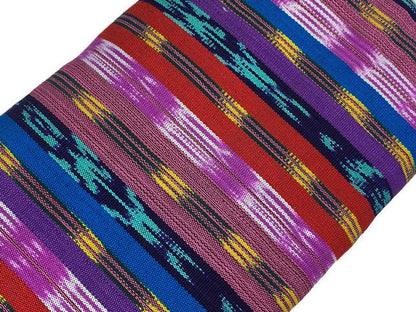 Guatemalan Traditional Ikat Fabric by the YARD. Medium Weight. Turquoise, Purple, Red Handwoven Mayan Fabric for Apparrel, Décor. 36" wide.
