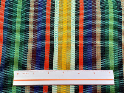 Guatemalan Thin Striped Ikat Fabric by the YARD. Medium Weight. Yellow/Green/Blue/Orange Handwoven Mayan Fabric for Home Décor. 36" wide.