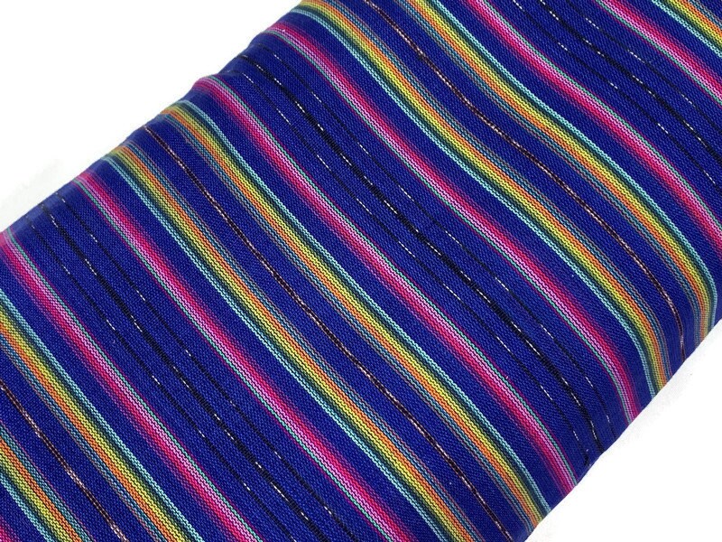 Guatemalan Mini Striped Ikat Fabric by the YARD. Light Weight. Royal Blue, Pink, Yellow Handwoven Mayan Fabric for Apparel, Décor. 36" wide.