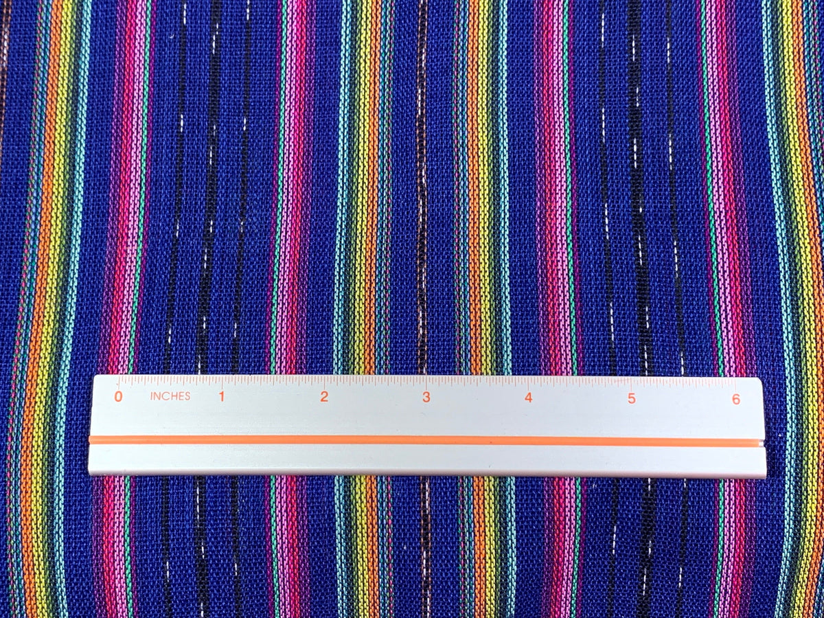 Guatemalan Mini Striped Ikat Fabric by the YARD. Light Weight. Royal Blue, Pink, Yellow Handwoven Mayan Fabric for Apparel, Décor. 36" wide.
