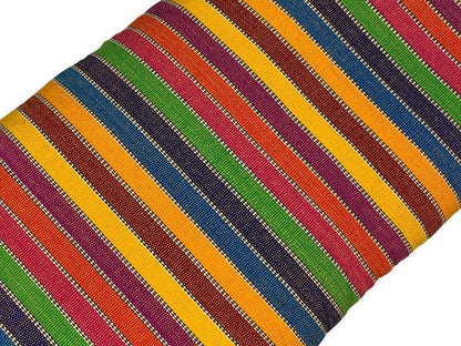 Guatemalan Striped Ikat Fabric by the YARD. Medium Weight. Rainbow and White Lines Handwoven Mayan Fabric for Apparel, Home Décor. 36" wide.