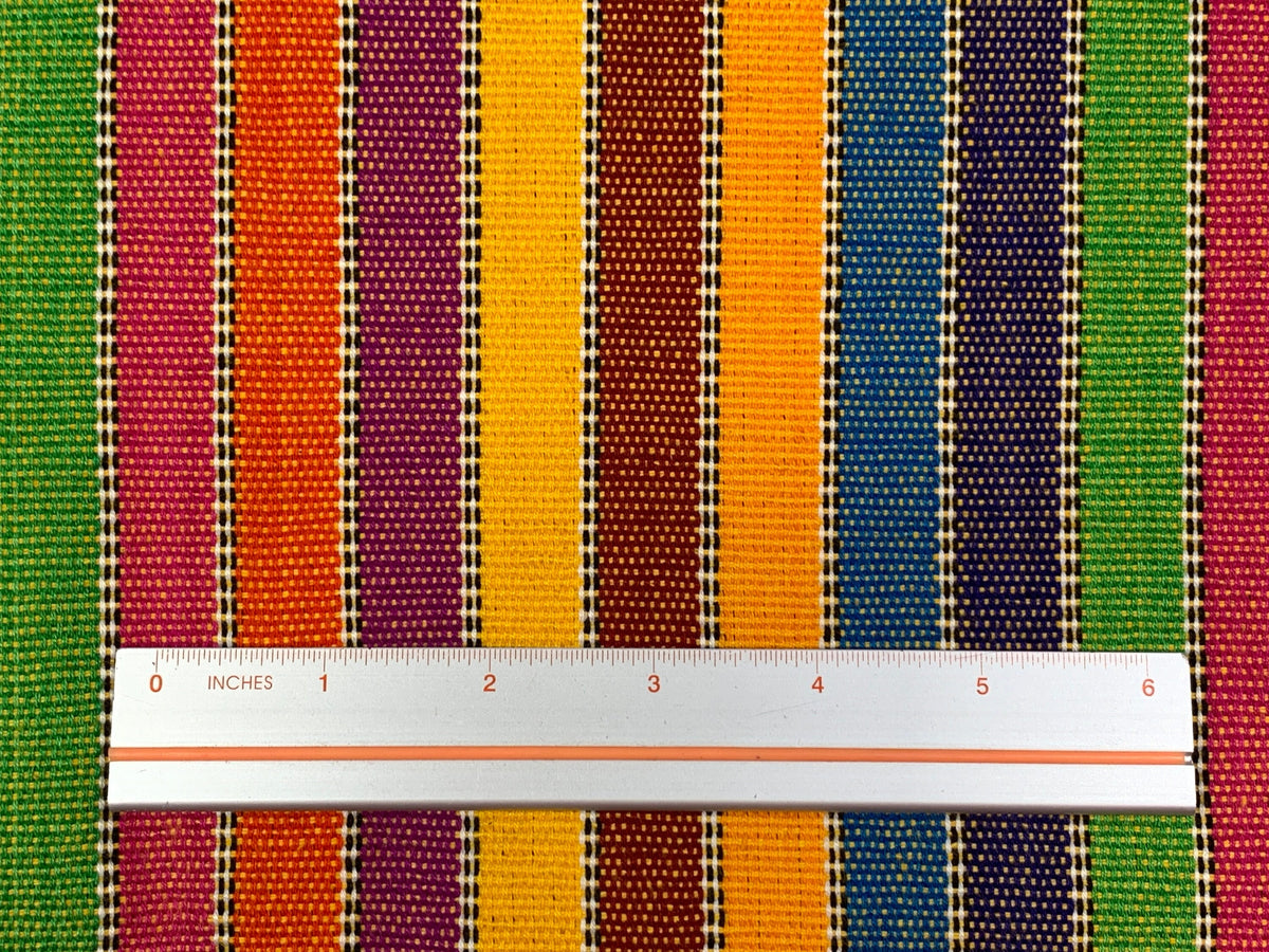 Guatemalan Striped Ikat Fabric by the YARD. Medium Weight. Rainbow and White Lines Handwoven Mayan Fabric for Apparel, Home Décor. 36" wide.