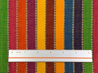 Guatemalan Striped Ikat Fabric by the YARD. Medium Weight. Rainbow and White Lines Handwoven Mayan Fabric for Apparel, Home Décor. 36" wide.