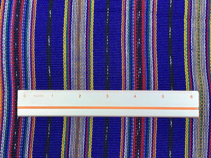 Guatemalan Mini Striped Ikat Fabric by the YARD. Light Weight. Royal Blue, Red, Yellow Handwoven Mayan Fabric for Apparel, Décor. 36" wide.