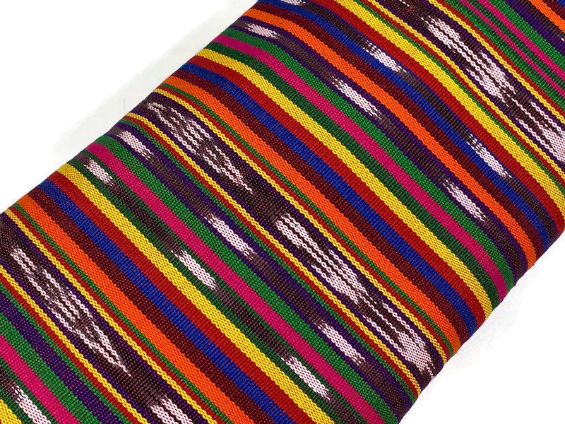 Guatemalan Traditional Ikat Fabric by the YARD. Medium Weight Bright Primary Colors Handwoven Mayan Fabric for Apparel, Home Décor. 36" wide