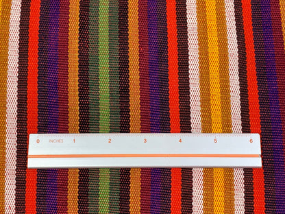 Guatemalan Thin Striped Ikat Fabric by the YARD. Medium Weight. Orange/Olive Green/Yellow Handwoven Mayan Fabric for Home Décor. 36" wide.