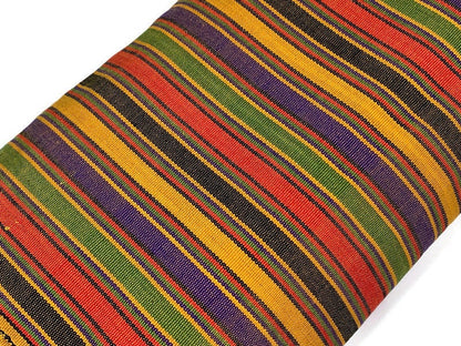 Guatemalan Thin Striped Ikat Fabric by the YARD. Medium Weight. Yellow/Purple/Green/Orange Handwoven Mayan Fabric for Home Décor. 36" wide.