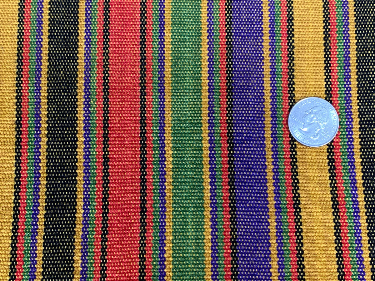 Guatemalan Thin Striped Ikat Fabric by the YARD. Medium Weight. Yellow/Purple/Green/Orange Handwoven Mayan Fabric for Home Décor. 36" wide.