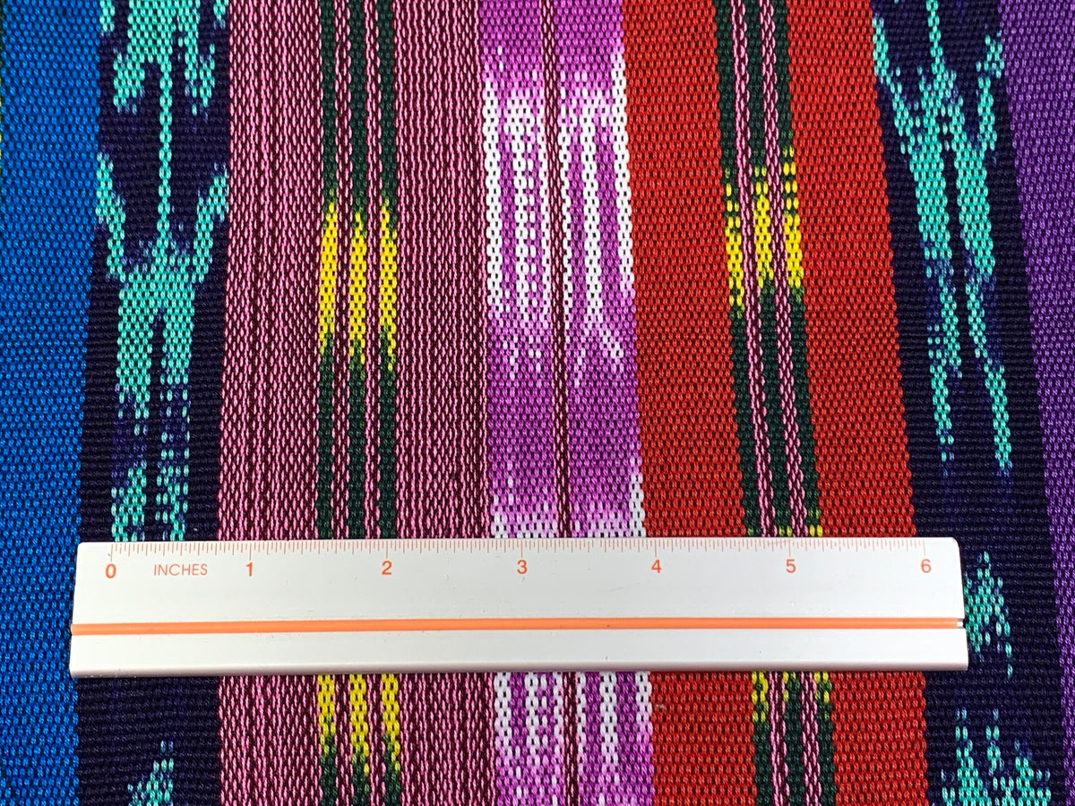 Guatemalan Traditional Ikat Fabric by the YARD. Medium Weight. Turquoise, Purple, Red Handwoven Mayan Fabric for Apparrel, Décor. 36" wide.