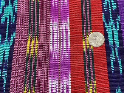Guatemalan Traditional Ikat Fabric by the YARD. Medium Weight. Turquoise, Purple, Red Handwoven Mayan Fabric for Apparrel, Décor. 36" wide.