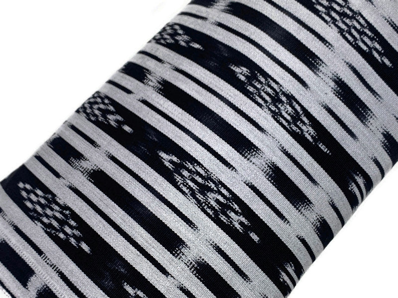 Guatemalan Ikat Fabric by the YARD. Black & Silver/Pale Gray Striped Handwoven Mayan Textile for Home Décor, Apparel. 100% Cotton Med Weight
