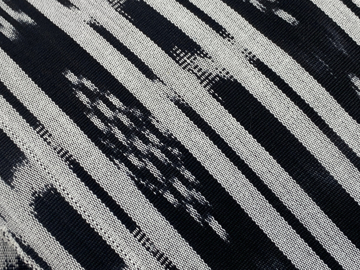 Guatemalan Ikat Fabric by the YARD. Black & Silver/Pale Gray Striped Handwoven Mayan Textile for Home Décor, Apparel. 100% Cotton Med Weight