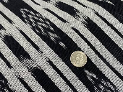 Guatemalan Ikat Fabric by the YARD. Black & Silver/Pale Gray Striped Handwoven Mayan Textile for Home Décor, Apparel. 100% Cotton Med Weight