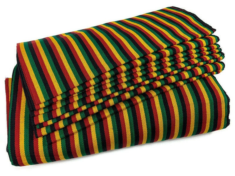 Guatemalan Fabric by the YARD. Rasta Color Ikat Stripes Red/Yellow/Green/Black. 100% Cotton Fair Trade Mayan Fabric for Home Decor, Apparel