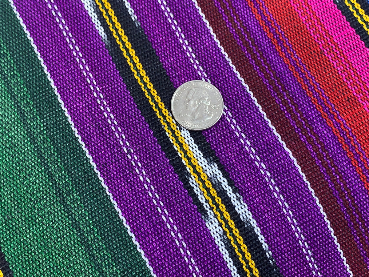 Guatemalan Ikat Fabric by the YARD. Purple Southwest Style Ikat Striped. Handwoven Fair Trade Mayan Ethnic Fabric for Home Décor. 36" wide.