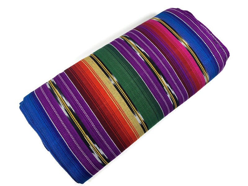 Guatemalan Ikat Fabric by the YARD. Purple Southwest Style Ikat Striped. Handwoven Fair Trade Mayan Ethnic Fabric for Home Décor. 36" wide.