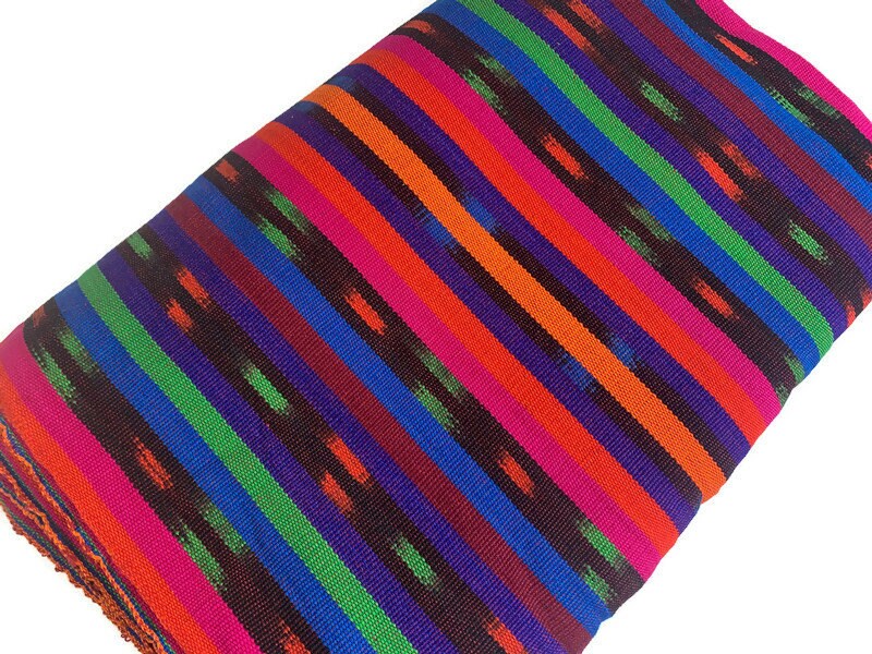 Bright Rainbow Striped Ikat Guatemalan Fabric by the YARD. Handwoven Fair Trade Ethnic Mayan Fabric. 100% Cotton for Home Décor 36" wide.