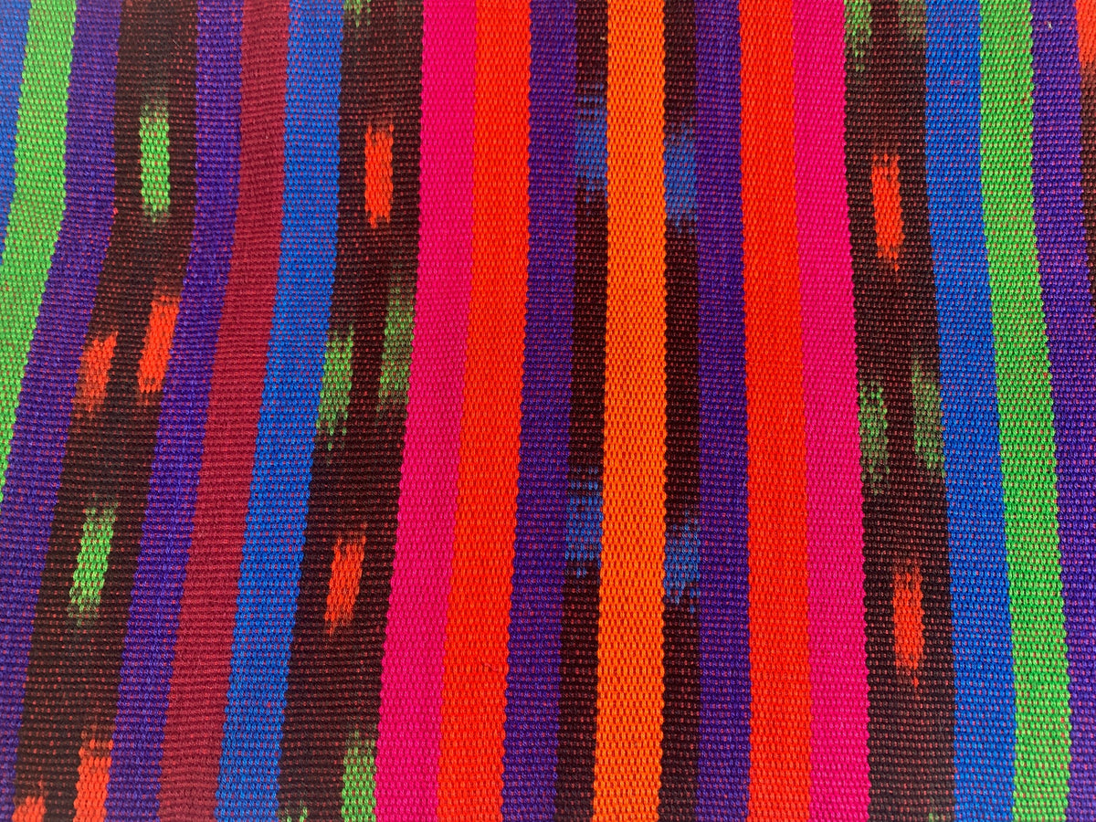 Bright Rainbow Striped Ikat Guatemalan Fabric by the YARD. Handwoven Fair Trade Ethnic Mayan Fabric. 100% Cotton for Home Décor 36" wide.