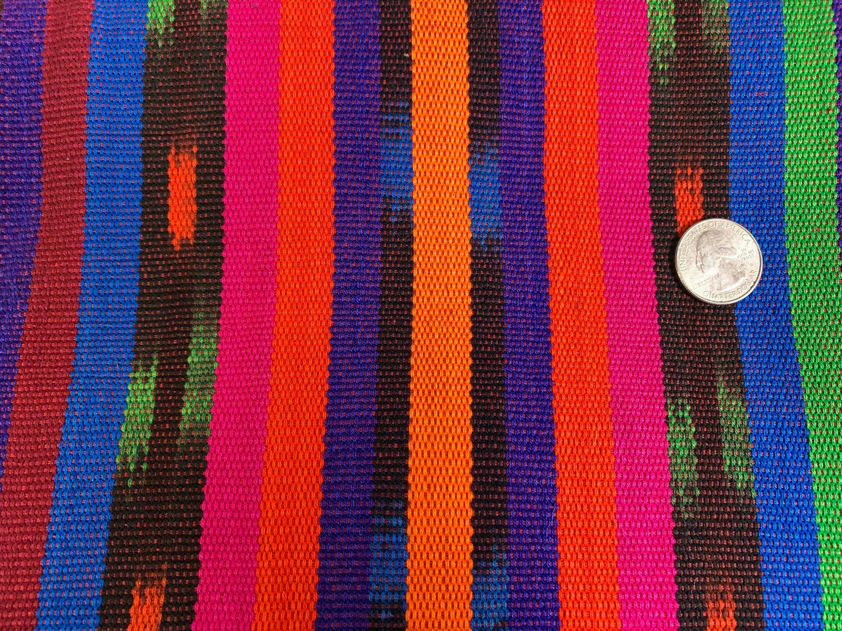 Bright Rainbow Striped Ikat Guatemalan Fabric by the YARD. Handwoven Fair Trade Ethnic Mayan Fabric. 100% Cotton for Home Décor 36" wide.