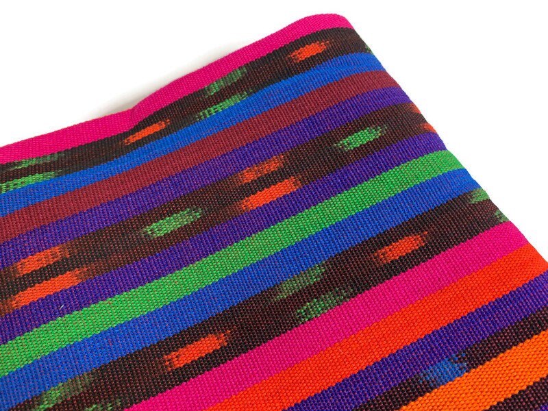 Bright Rainbow Striped Ikat Guatemalan Fabric by the YARD. Handwoven Fair Trade Ethnic Mayan Fabric. 100% Cotton for Home Décor 36" wide.