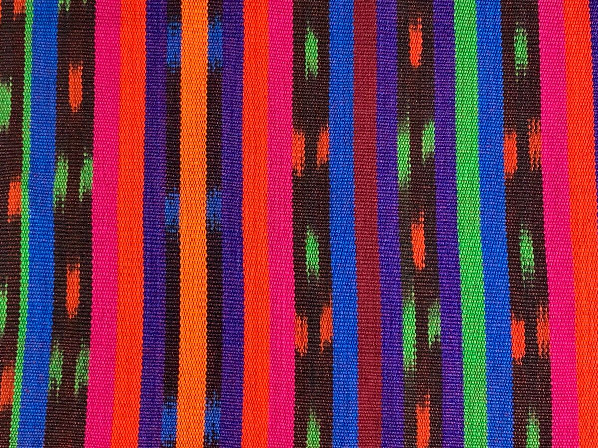 Bright Rainbow Striped Ikat Guatemalan Fabric by the YARD. Handwoven Fair Trade Ethnic Mayan Fabric. 100% Cotton for Home Décor 36" wide.