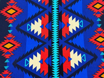 CANVAS Southwest Style Ikat Print Fabric by the Yard. 100% Canvas Weight Cotton in Royal Blue, Turquoise & Red. For Apparel, Décor, Crafts.