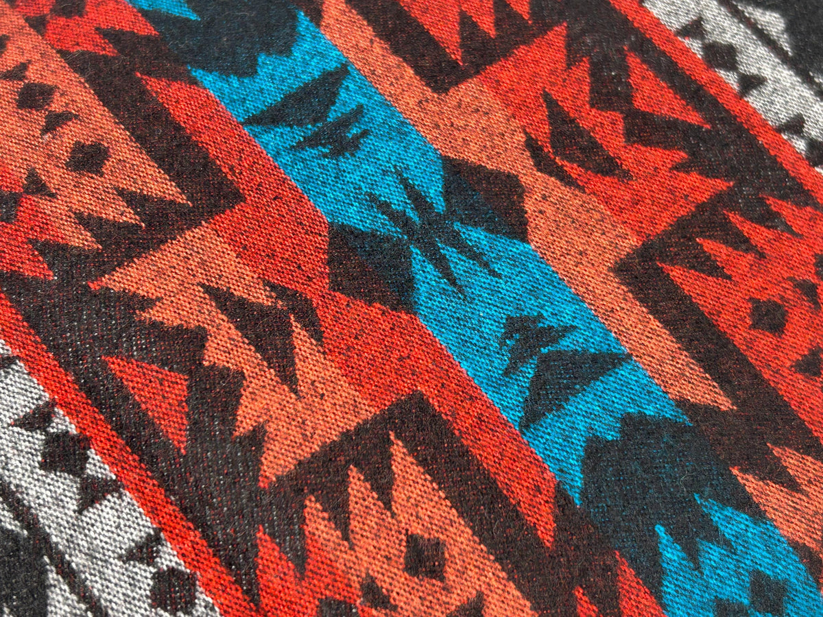Sueded Cotton Southwest Style Woven Ikat Fabric by the Yard. 100% Heavy Flannel Weight Cotton Charcoal & Chile Red for Apparel, Home Décor.