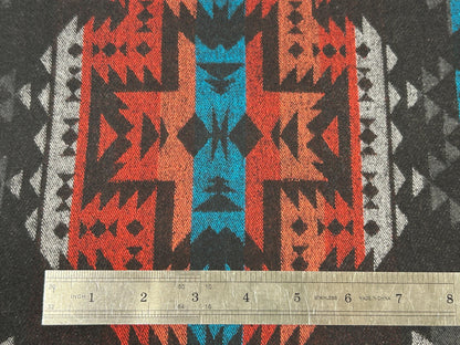 Sueded Cotton Southwest Style Woven Ikat Fabric by the Yard. 100% Heavy Flannel Weight Cotton Charcoal & Chile Red for Apparel, Home Décor.