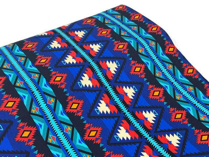 CANVAS Southwest Style Ikat Print Fabric by the Yard. 100% Canvas Weight Cotton in Royal Blue, Turquoise & Red. For Apparel, Décor, Crafts.
