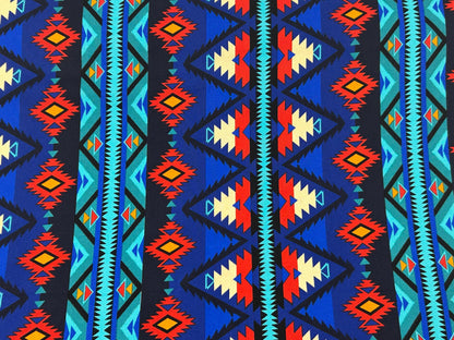 CANVAS Southwest Style Ikat Print Fabric by the Yard. 100% Canvas Weight Cotton in Royal Blue, Turquoise & Red. For Apparel, Décor, Crafts.