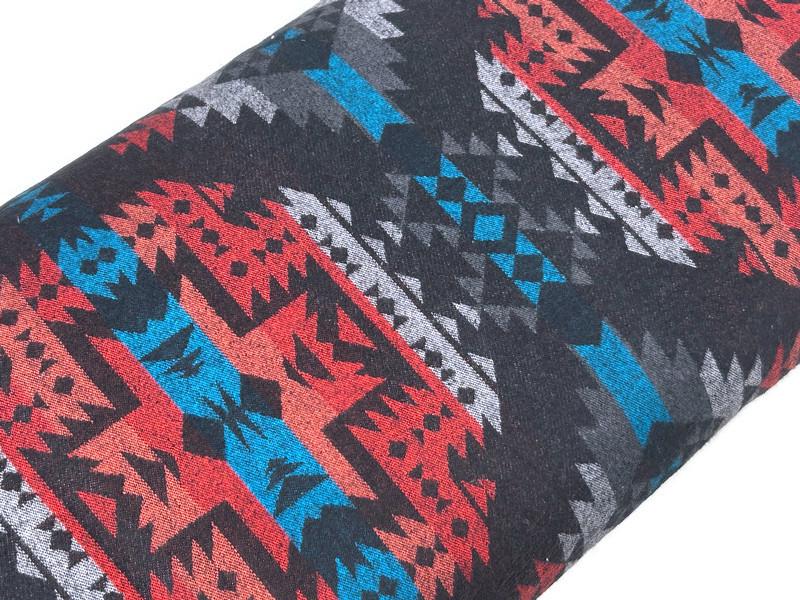 Sueded Cotton Southwest Style Woven Ikat Fabric by the Yard. 100% Heavy Flannel Weight Cotton Charcoal & Chile Red for Apparel, Home Décor.