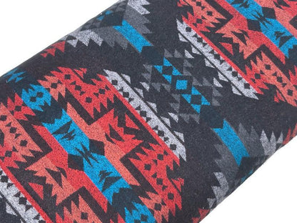 Sueded Cotton Southwest Style Woven Ikat Fabric by the Yard. 100% Heavy Flannel Weight Cotton Charcoal & Chile Red for Apparel, Home Décor.