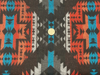 Sueded Cotton Southwest Style Woven Ikat Fabric by the Yard. 100% Heavy Flannel Weight Cotton Charcoal & Chile Red for Apparel, Home Décor.