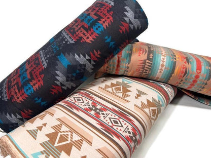 Sueded Cotton Southwest Style Woven Ikat Fabric by the Yard. 100% Heavy Flannel Weight Cotton Charcoal & Chile Red for Apparel, Home Décor.