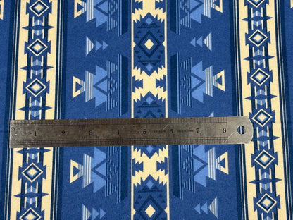 Blue Southwest Flannel Fabric, Woven Ikat Cotton, Home Décor Apparel