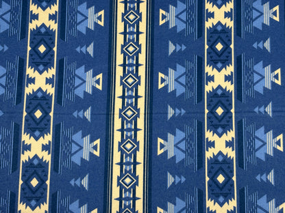 Blue Southwest Flannel Fabric, Woven Ikat Cotton, Home Décor Apparel