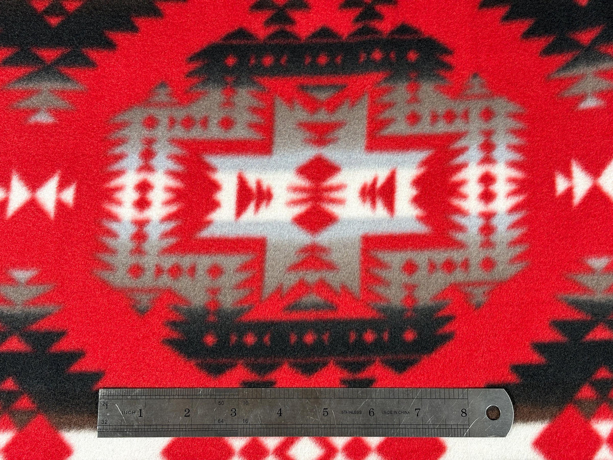 Red Black Southwest Ikat Winterfleece Fabric, 100% Polyester 58/60", Home Décor, Apparel