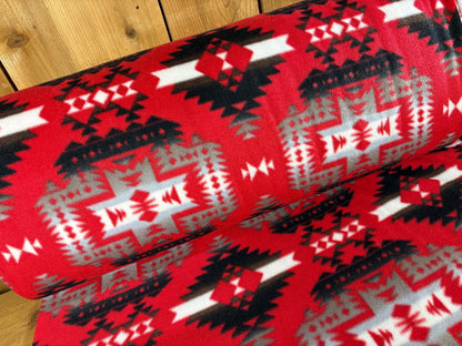 Red Black Southwest Ikat Winterfleece Fabric, 100% Polyester 58/60", Home Décor, Apparel