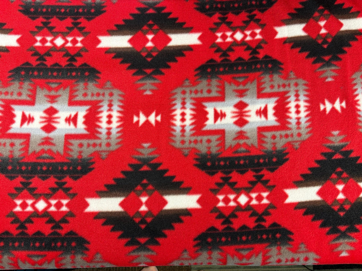 Red Black Southwest Ikat Winterfleece Fabric, 100% Polyester 58/60", Home Décor, Apparel