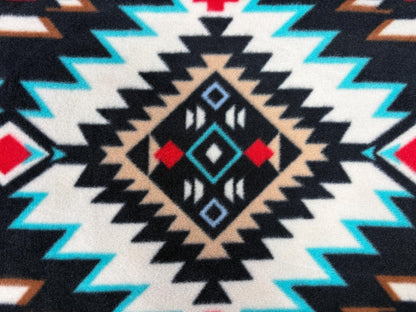 Southwest Ikat Fleece Fabric, Black White Turquoise Red, Home Décor Apparel