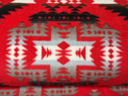 Red Black Southwest Ikat Winterfleece Fabric, 100% Polyester 58/60", Home Décor, Apparel