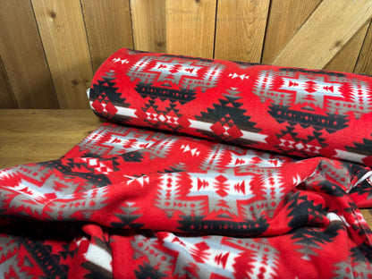 Red Black Southwest Ikat Winterfleece Fabric, 100% Polyester 58/60", Home Décor, Apparel