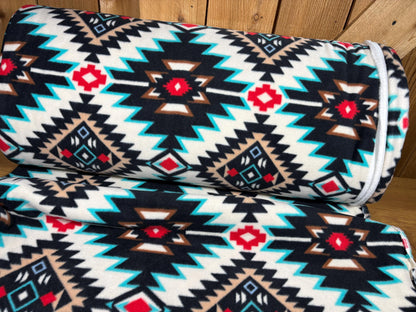Southwest Ikat Fleece Fabric, Black White Turquoise Red, Home Décor Apparel