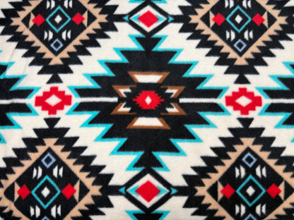 Southwest Ikat Fleece Fabric, Black White Turquoise Red, Home Décor Apparel