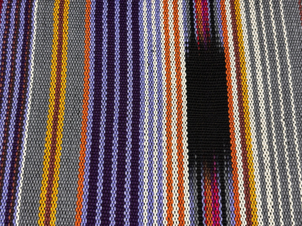 Lavendar, Gray, Orange Ikat Striped Guatemalan Fabric by the YARD. 100% Cotton Handwoven Mayan Textile.