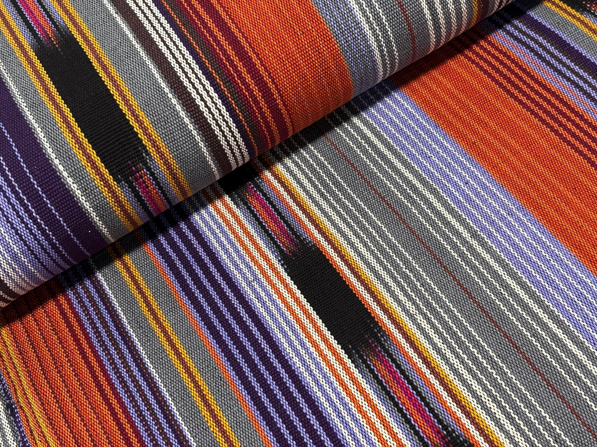 Lavendar, Gray, Orange Ikat Striped Guatemalan Fabric by the YARD. 100% Cotton Handwoven Mayan Textile.
