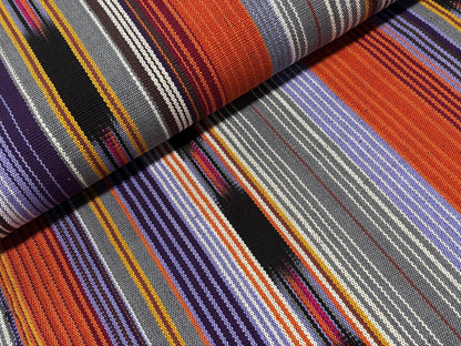 Lavendar, Gray, Orange Ikat Striped Guatemalan Fabric by the YARD. 100% Cotton Handwoven Mayan Textile.