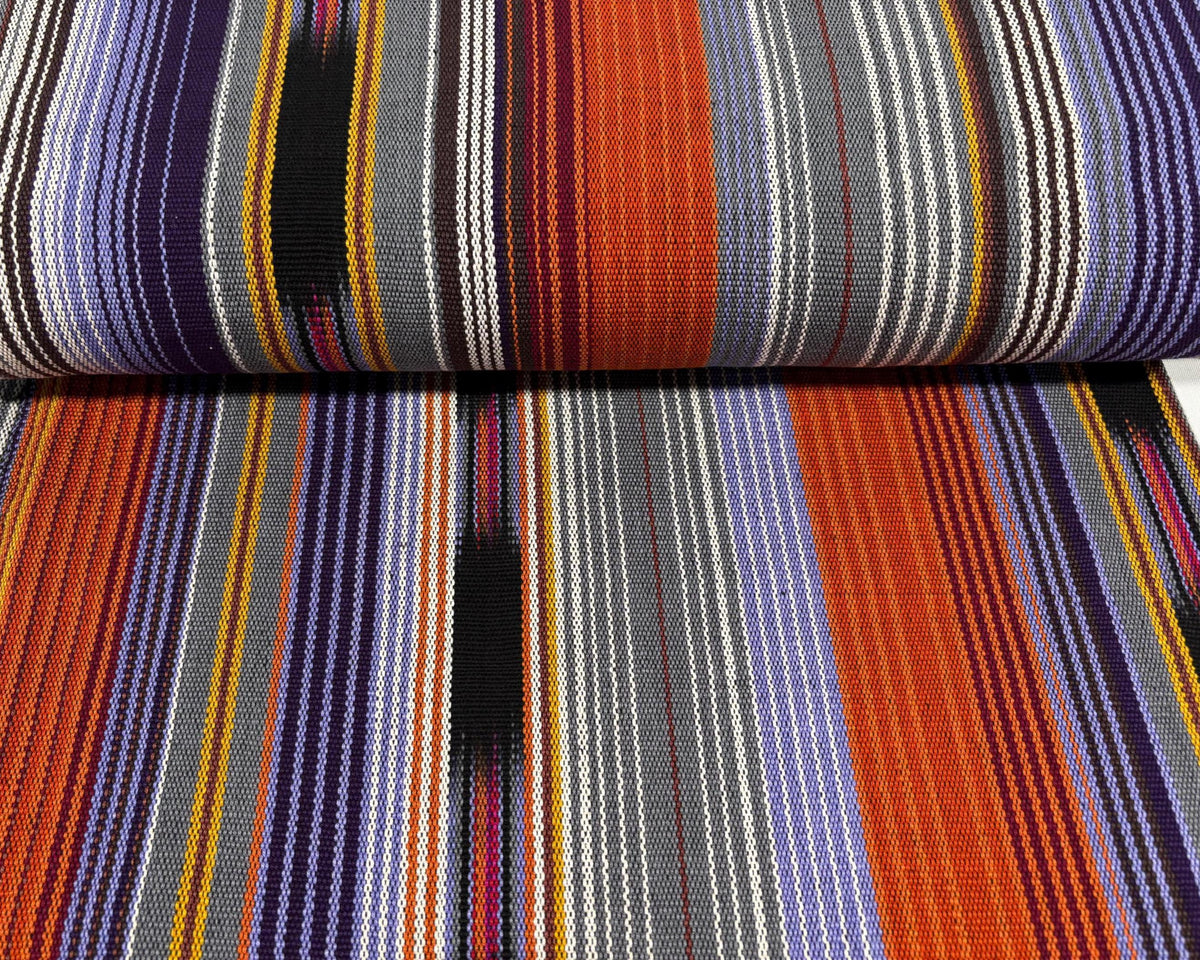 Lavendar, Gray, Orange Ikat Striped Guatemalan Fabric by the YARD. 100% Cotton Handwoven Mayan Textile.