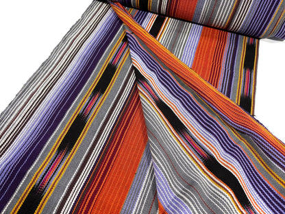 Lavendar, Gray, Orange Ikat Striped Guatemalan Fabric by the YARD. 100% Cotton Handwoven Mayan Textile.