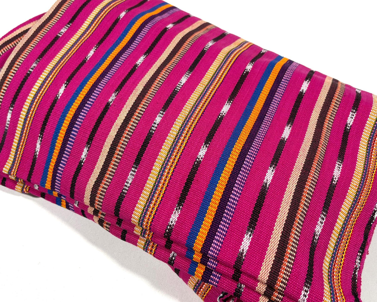 Bright Pink Striped Ikat Guatemalan Fabric by the YARD. Handwoven Fair Trade Ethnic Mayan Fabric. 100% Cotton for Home Décor 36" wide.
